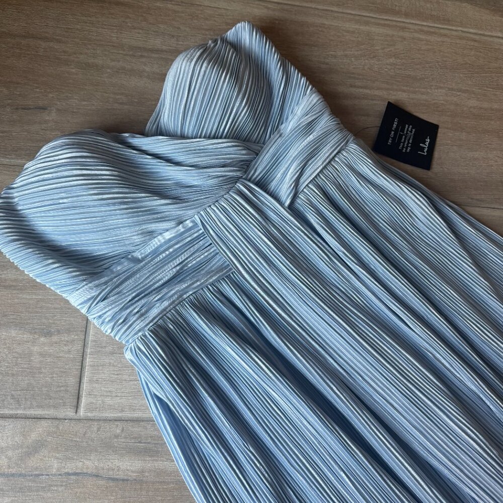 NWT Lulus Light Blue Satin Strapless Maxi Dress - Size Small - Picture 3 of 12